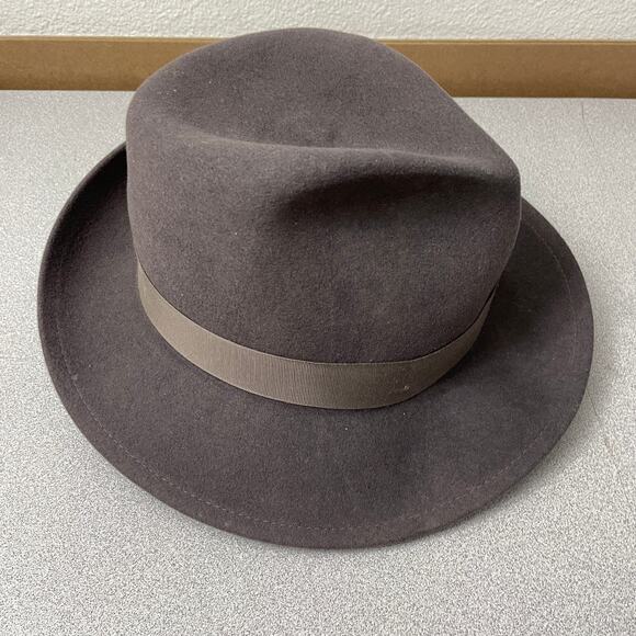 Goorin Bros Fedora Hat Medium Wool Feather Ribbon Band Pinched Teardrop USA - Picture 4 of 8